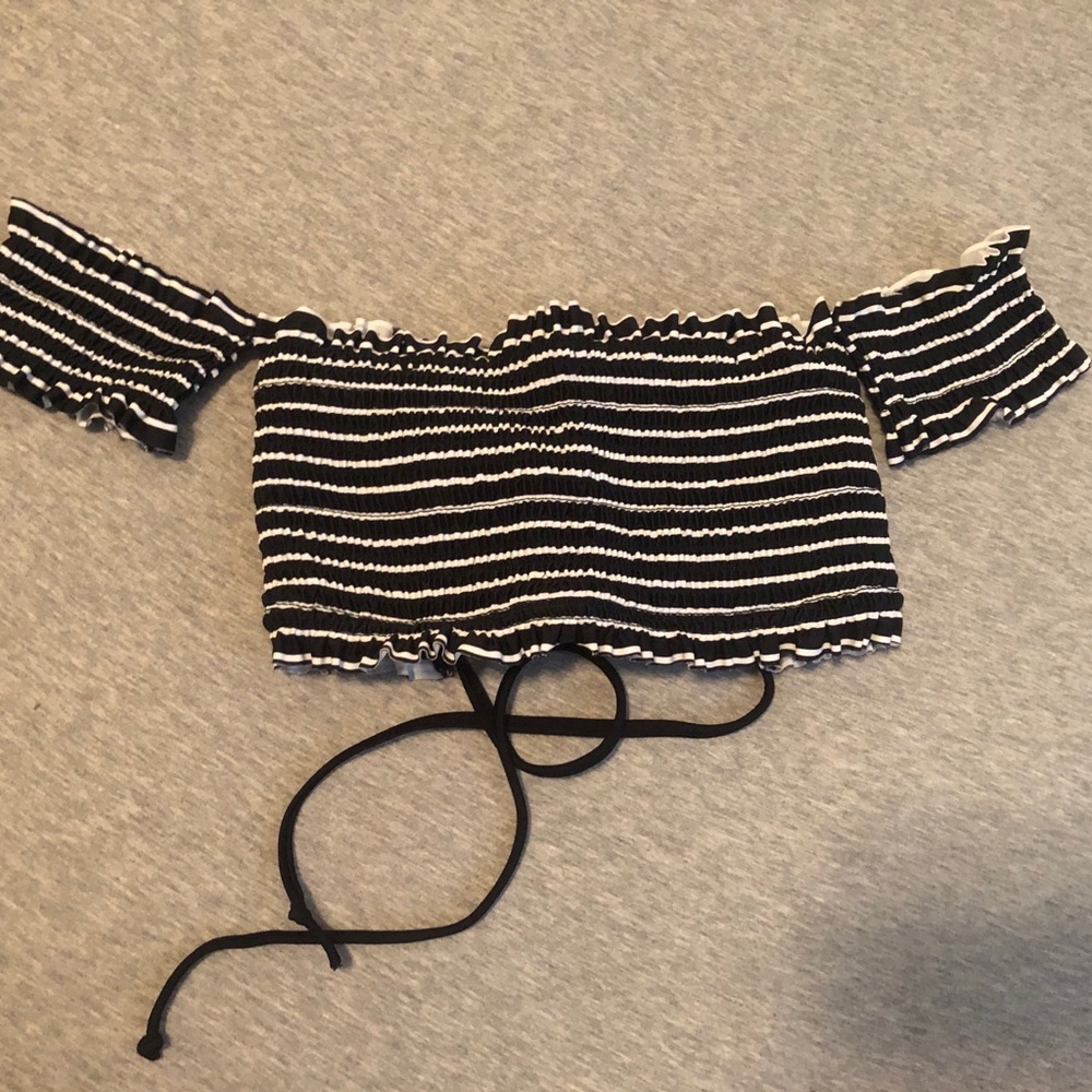 Black and white stripped bikini top